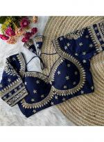 Vichitra Silk Blue Festival Wear Embroidery Work Readymade Blouse